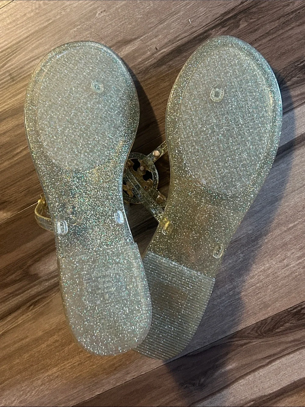 Tory Burch Metallic Gold Logo T-Strap Sandals